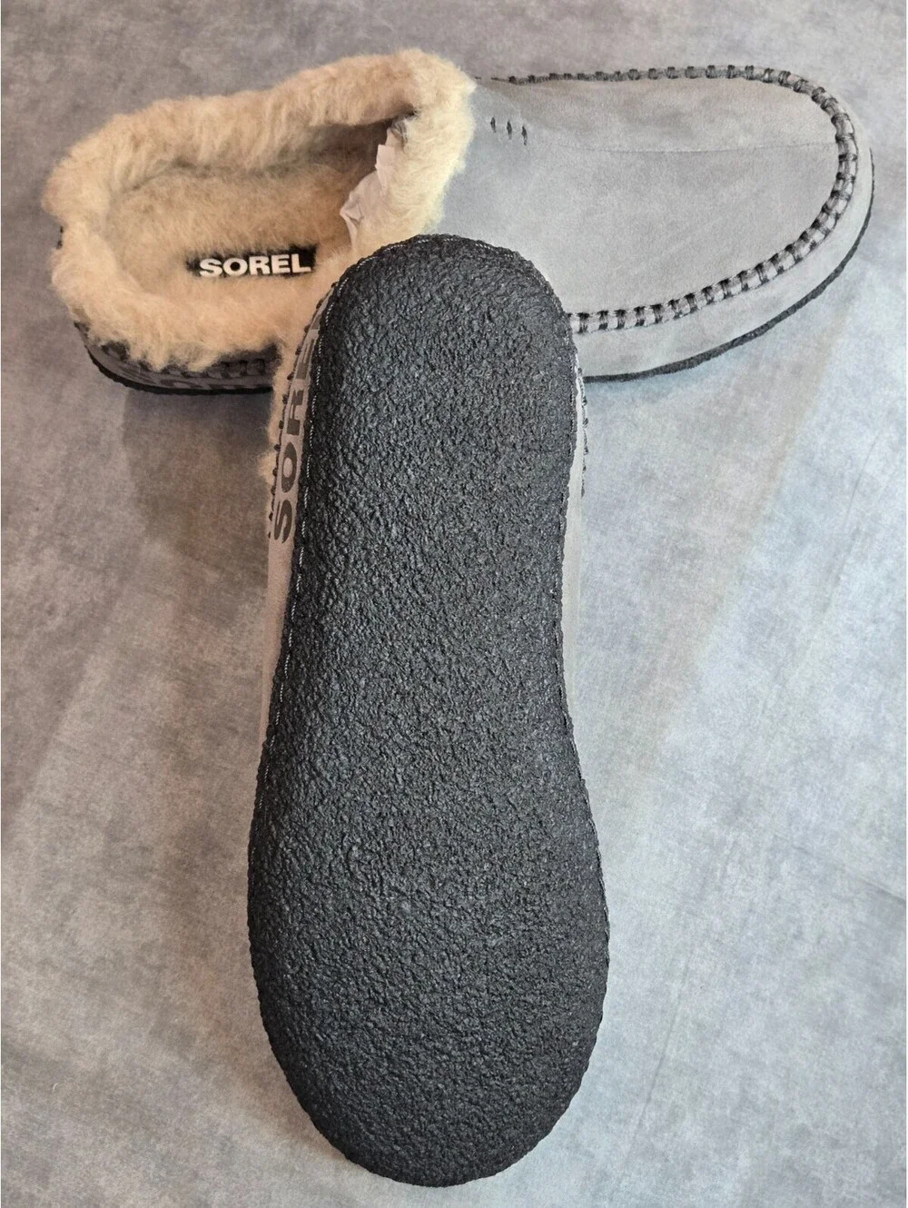 Sorel “Falcon Ridge II” Sherpa Lined Suede Slippers - Quarry Black - Men's 8 NEW
